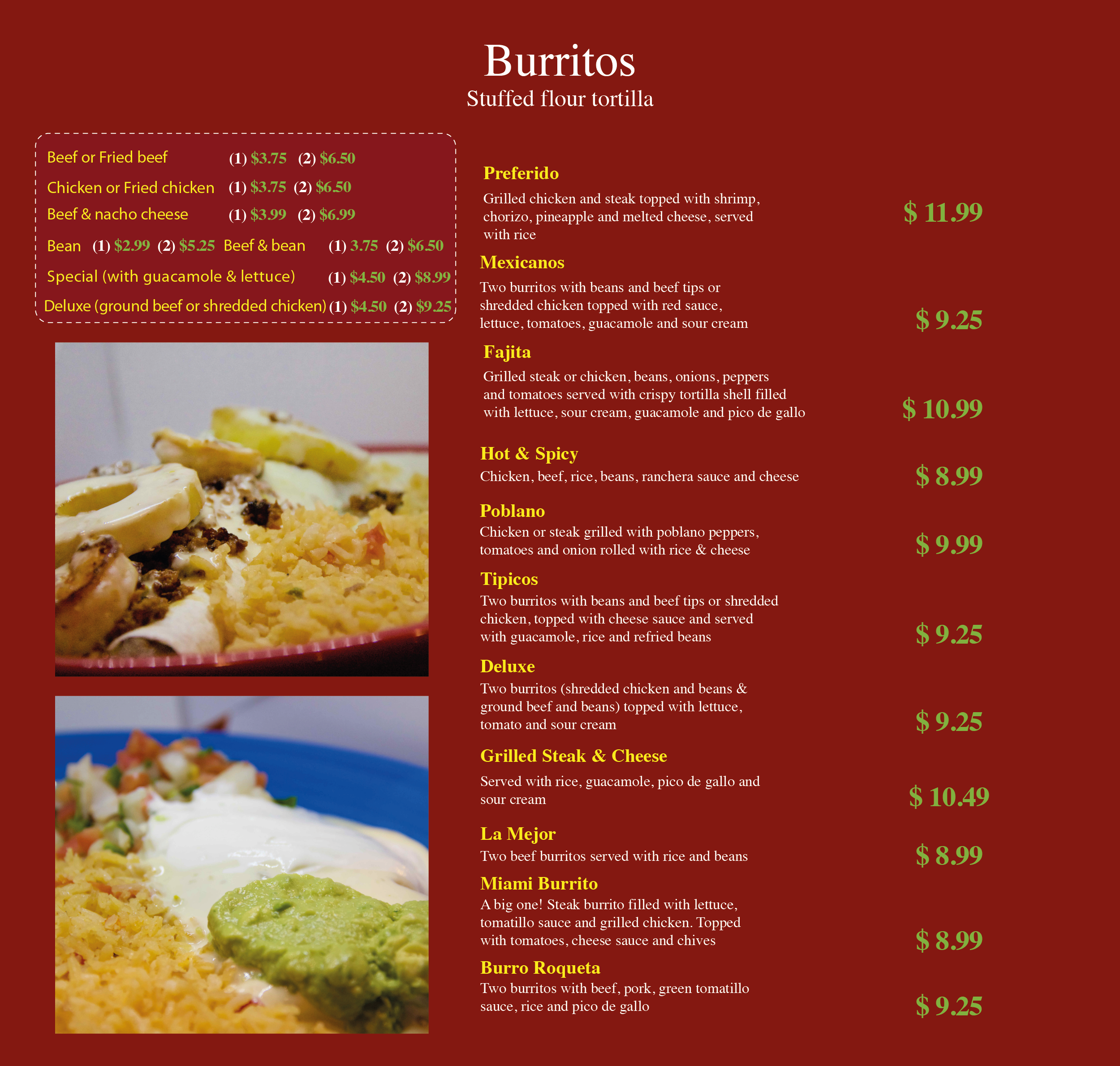 Fiesta Charra Oxford Mexican Restaurant MENU